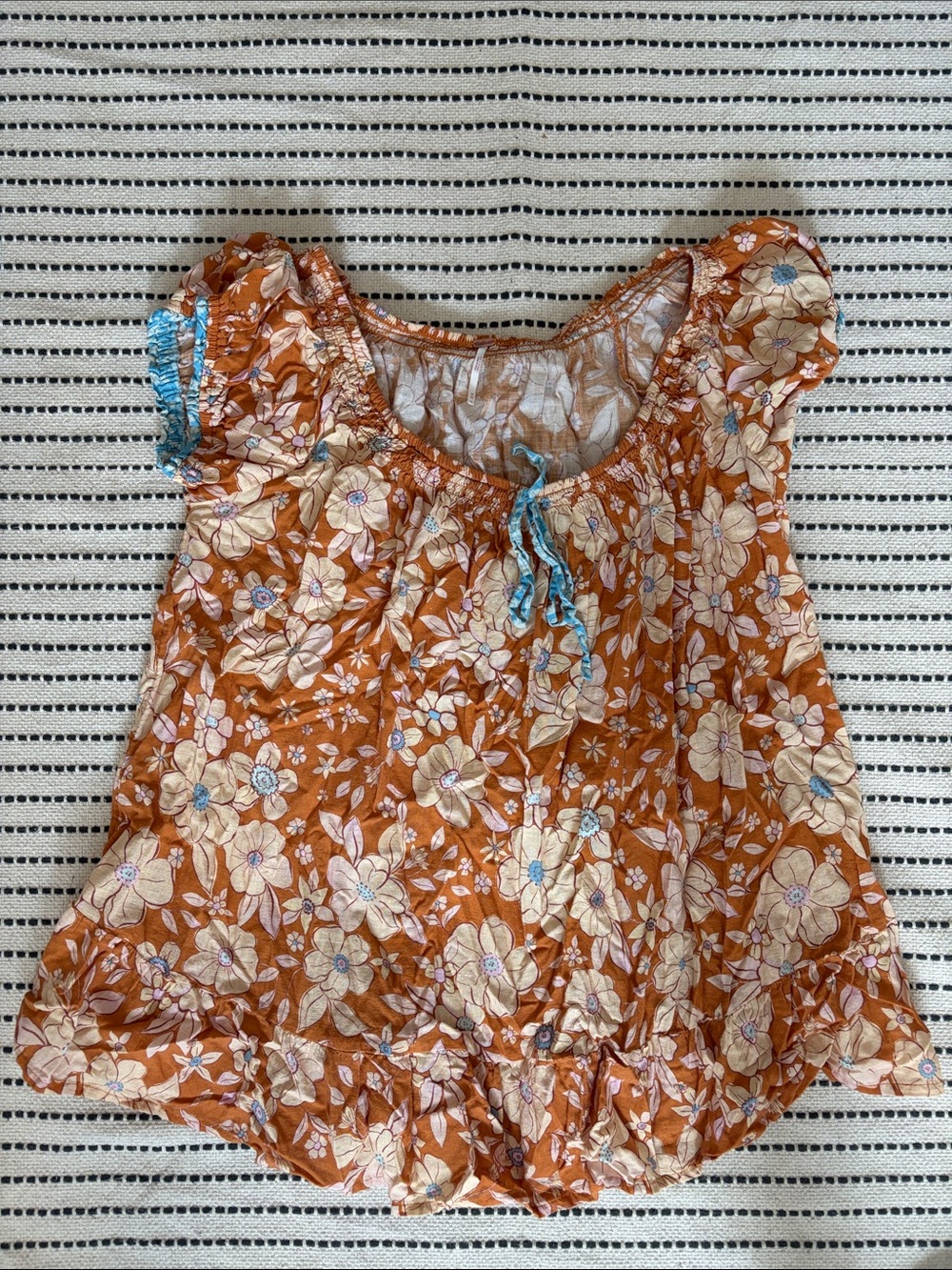 Free People Floral Peasant Top - Rust Orange